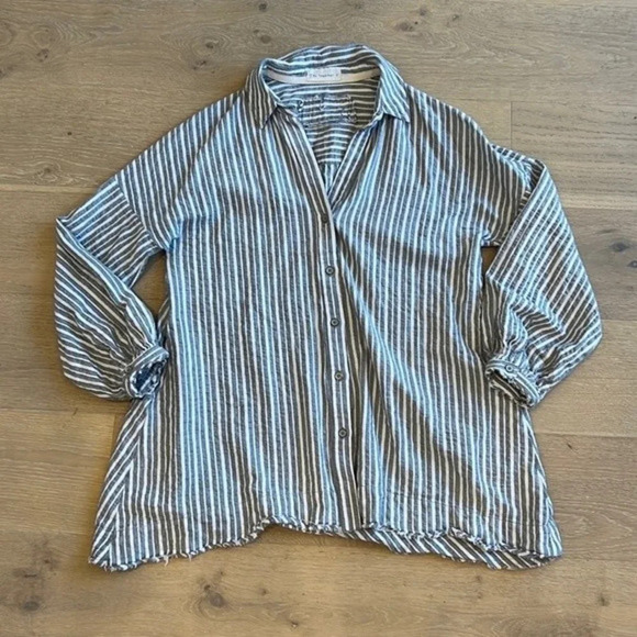 By Together Tops - Women’s Striped Linen Blouse Top Cottagecore Coastal Beach Academia Art Teacher